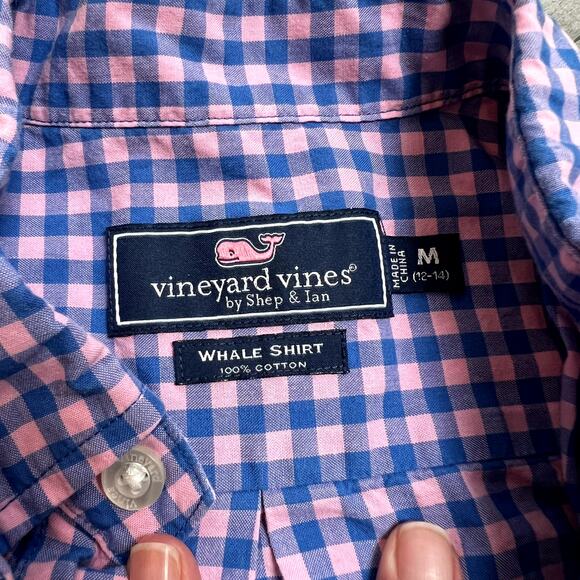 Vineyard Vines Boys' Classic Fit Check Poplin Shirt Pink Blue Medium 12-14 - Picture 3 of 4